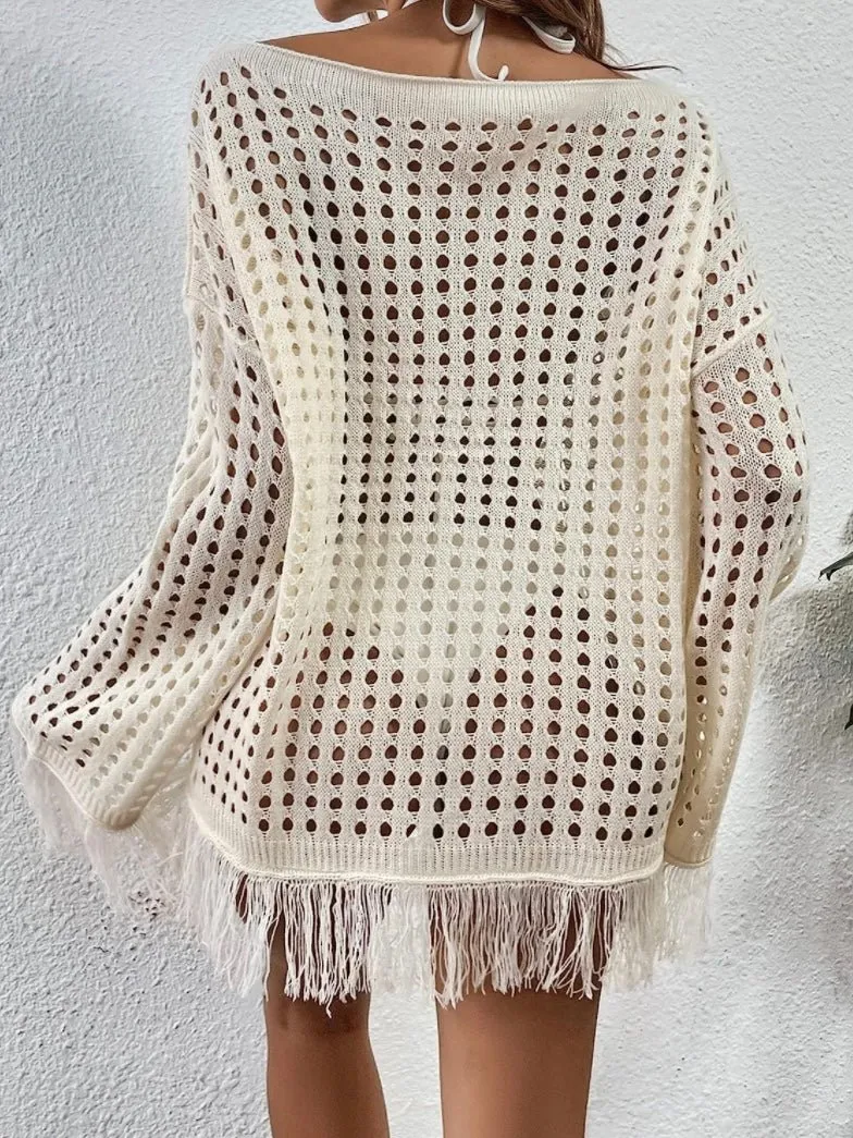 Off white net beach and pool coverup