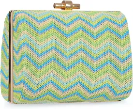 Oweisong Summer 2025 Straw Clutch Purse for Women Woven Boho Beach Bag Striped Crossbody Evening Handbag for Vacation Travel