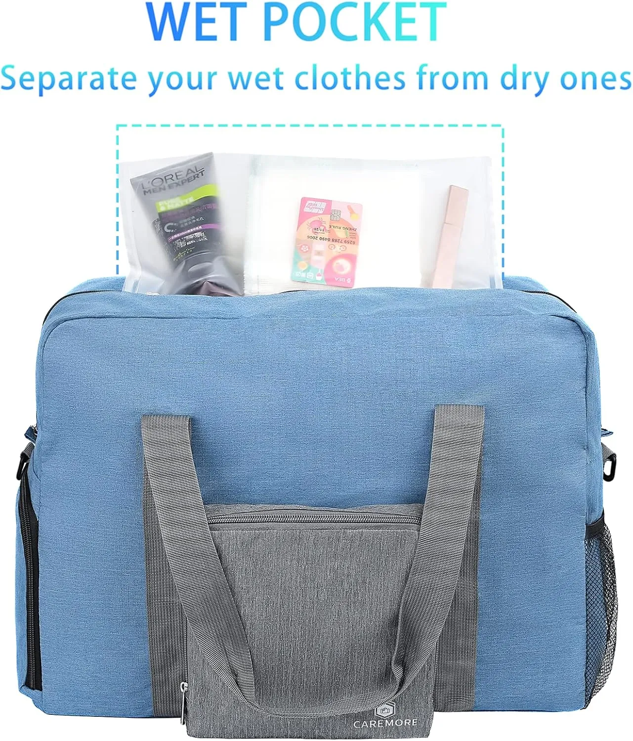 Personal Item Travel Duffel, Waterproof Gym Bag With Shoe Compartment, Frontier Airlines 18x14x8, Weekend/Overnight/Swim/Workout/Sports Bag