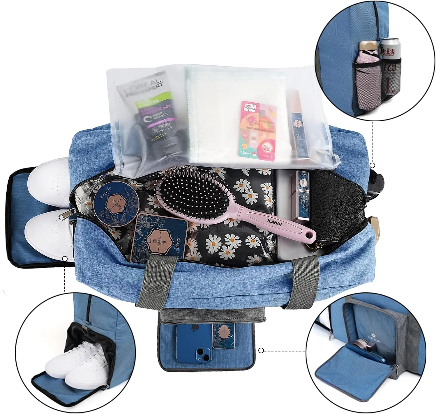 Personal Item Travel Duffel, Waterproof Gym Bag With Shoe Compartment, Frontier Airlines 18x14x8, Weekend/Overnight/Swim/Workout/Sports Bag