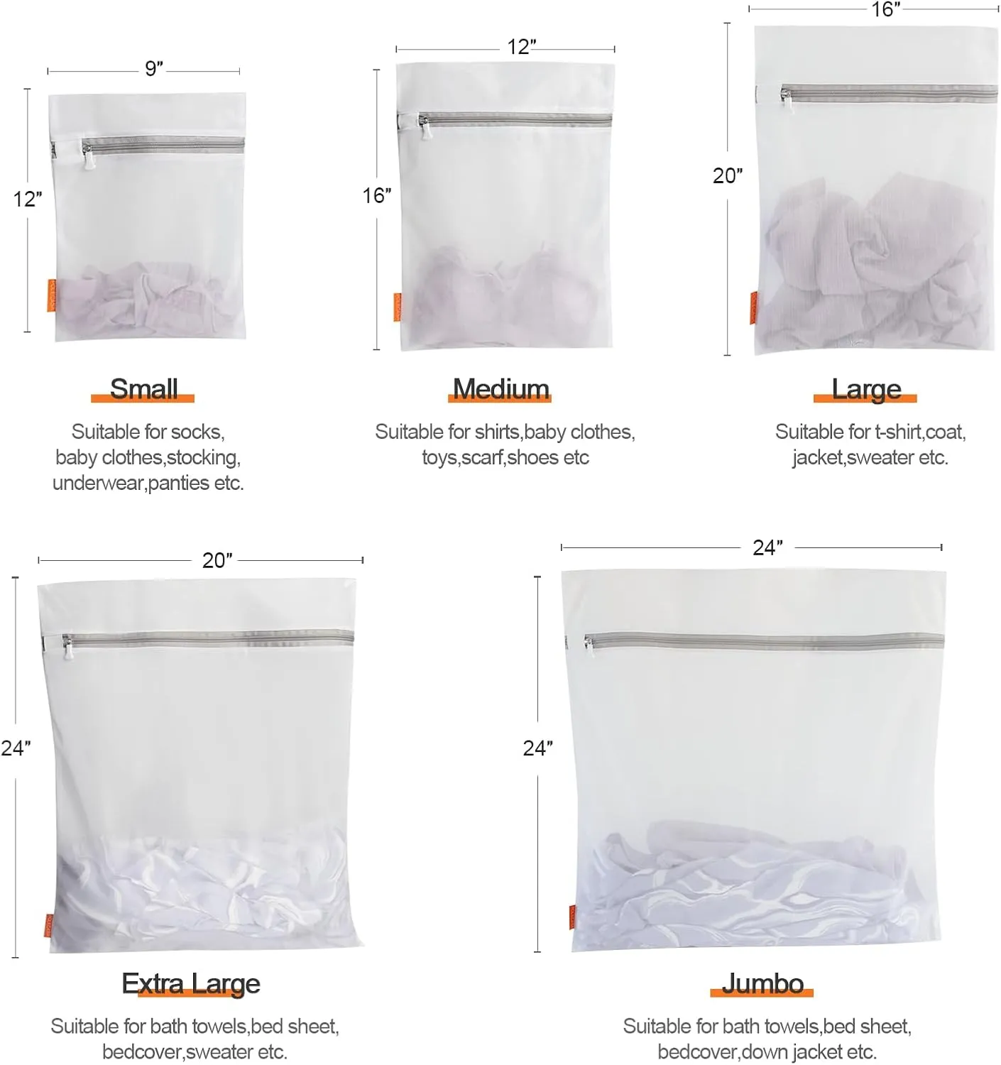 Polecasa Premium Mesh Laundry Bags with Sturdy Zipper for Delicates - 3 Pack Durable Laundry Wash Bags - Protect Clothes in Washing Machine - 1 Large, 1 Medium, 1 Small