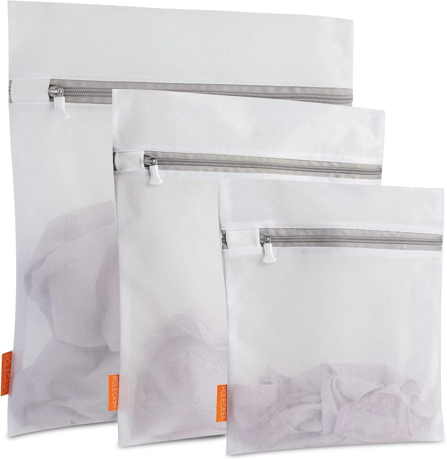 Polecasa Premium Mesh Laundry Bags with Sturdy Zipper for Delicates - 3 Pack Durable Laundry Wash Bags - Protect Clothes in Washing Machine - 1 Large, 1 Medium, 1 Small