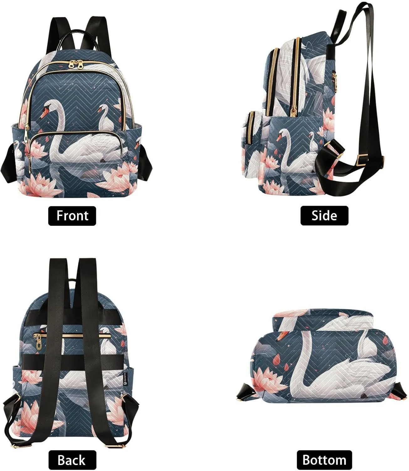 Pond Swans Lotus Flowers Mini Backpack for Women Quilted Small Backpack Purse Causal Daypack for Travel, S