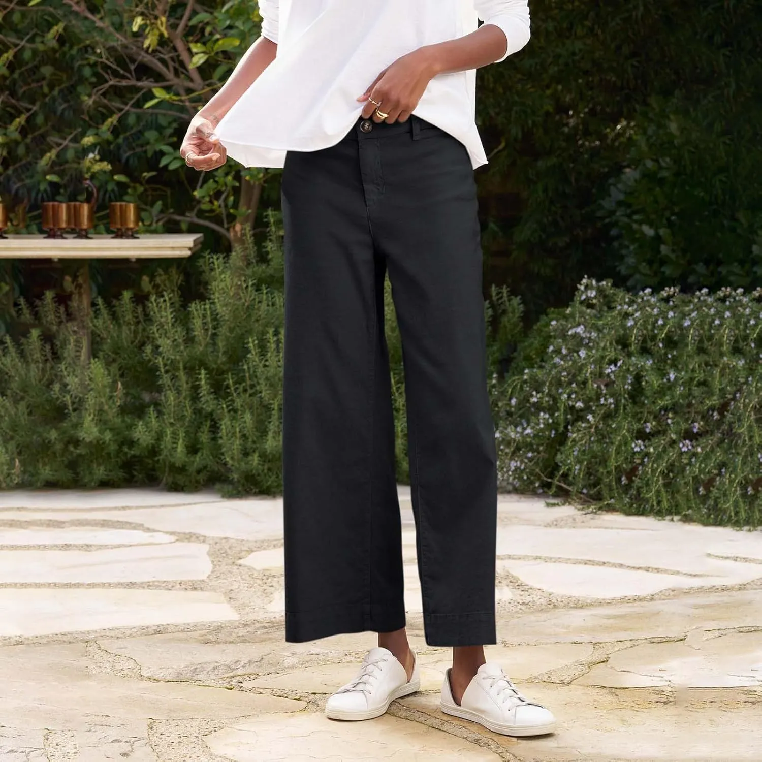 PTOLOCIF Linen Pants for Women Wide Leg Palazzo Pants High Waisted Summer Casual Cotton Linen Boho Pants with Pockets