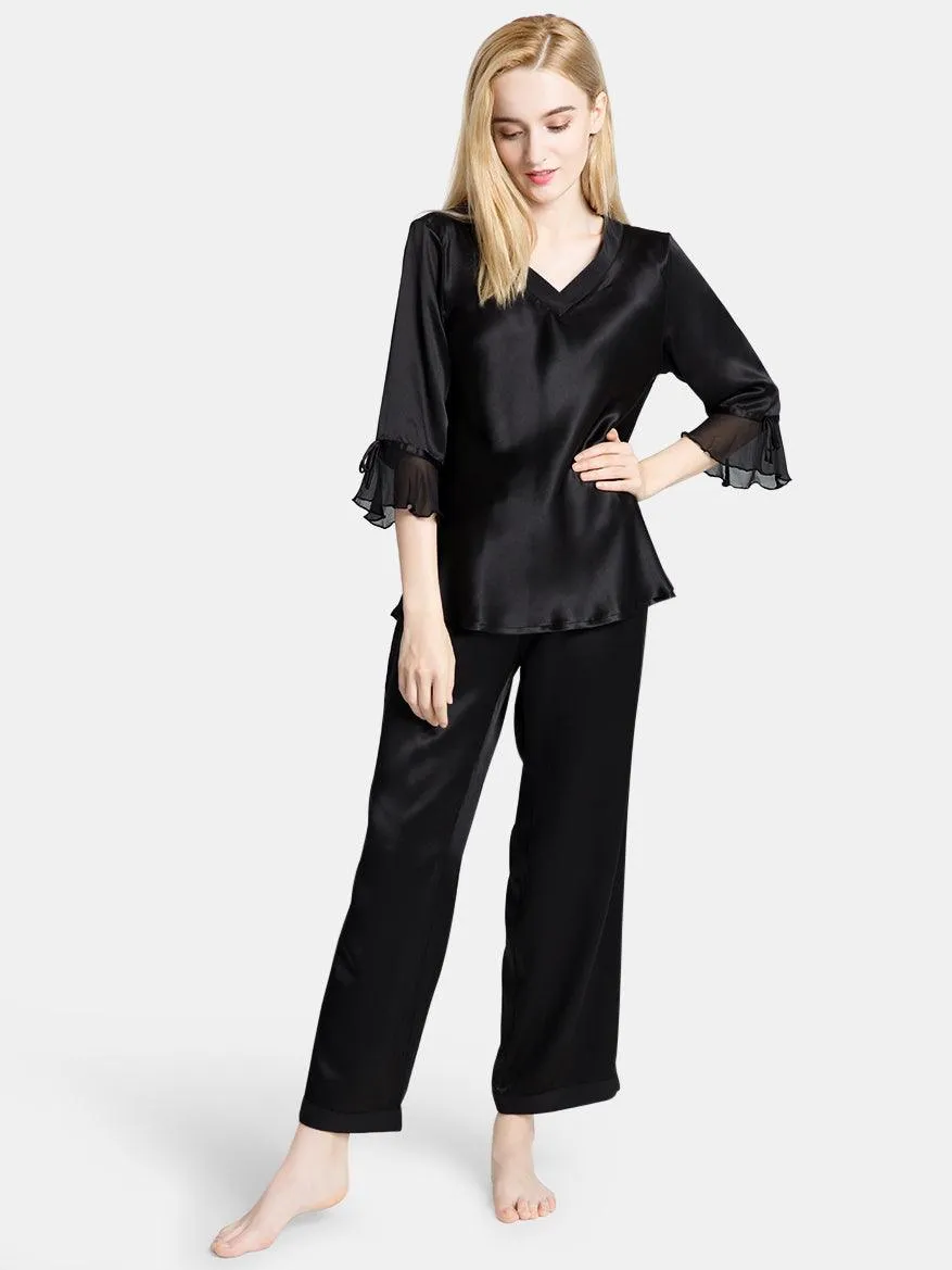Pure 22 Momme 100% Mulberry Silk Luxury Long Silk Pajamas for Women