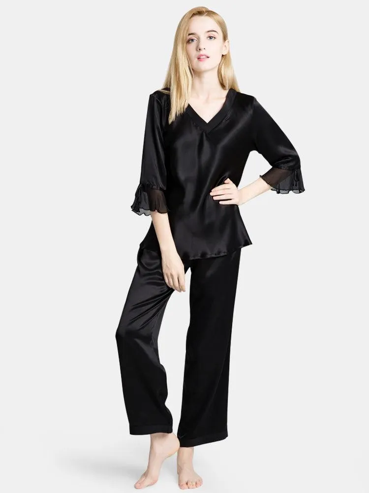 Pure 22 Momme 100% Mulberry Silk Luxury Long Silk Pajamas for Women
