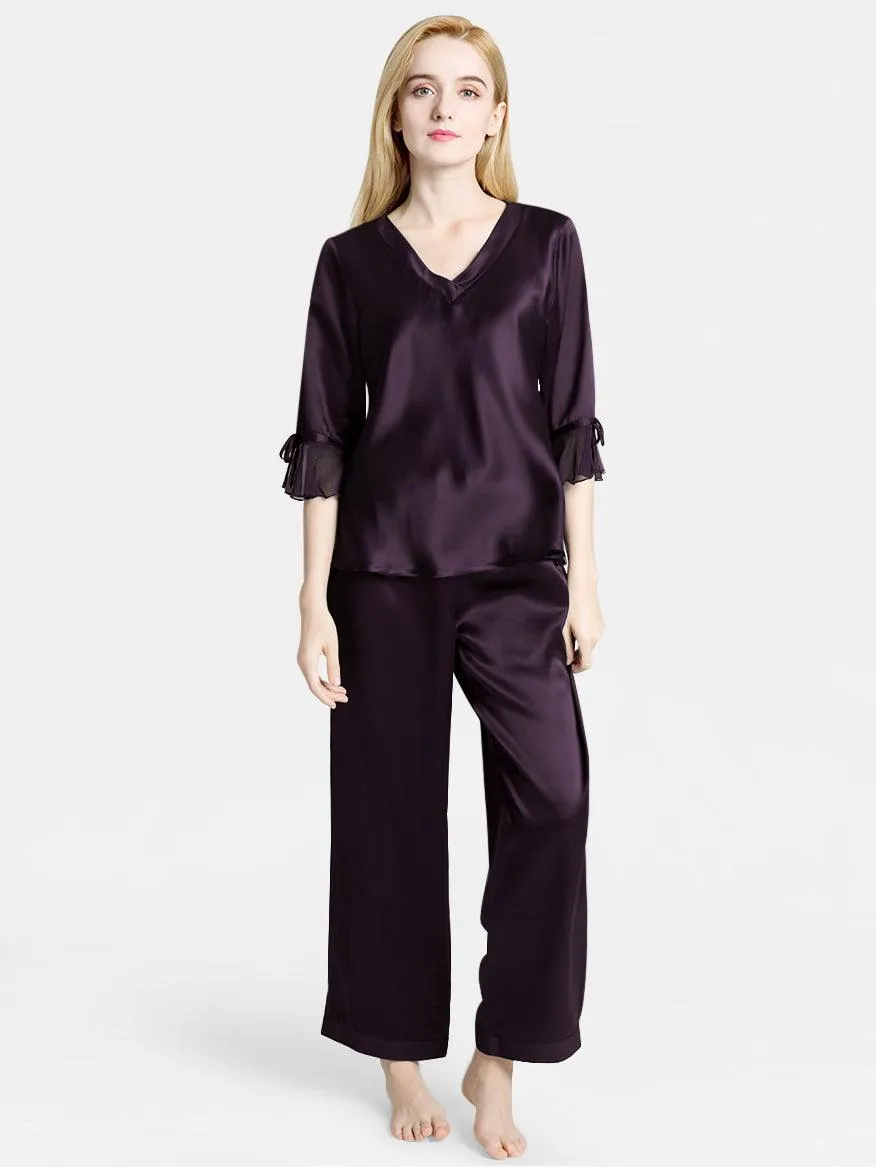 Pure 22 Momme 100% Mulberry Silk Luxury Long Silk Pajamas for Women