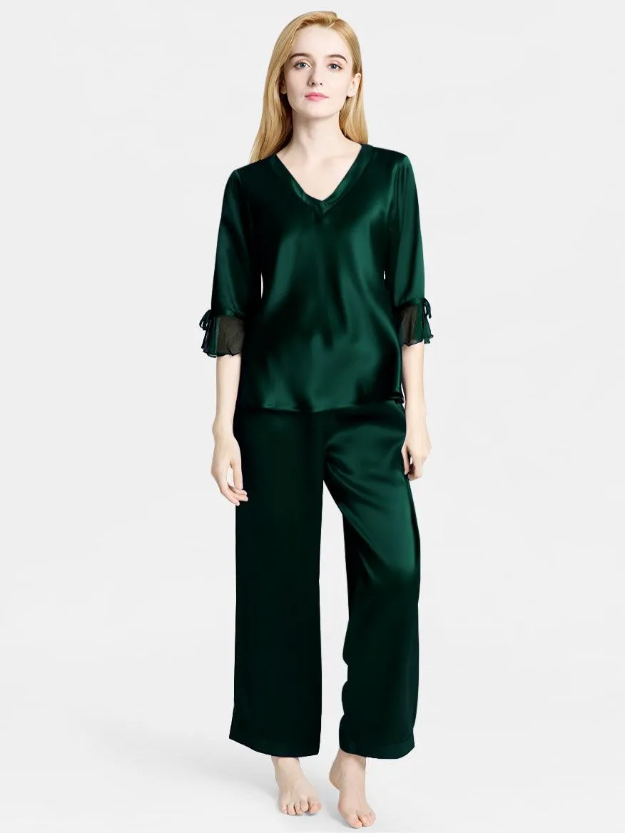Pure 22 Momme 100% Mulberry Silk Luxury Long Silk Pajamas for Women