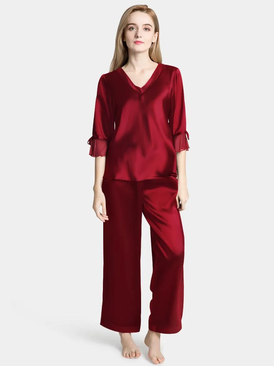 Pure 22 Momme 100% Mulberry Silk Luxury Long Silk Pajamas for Women