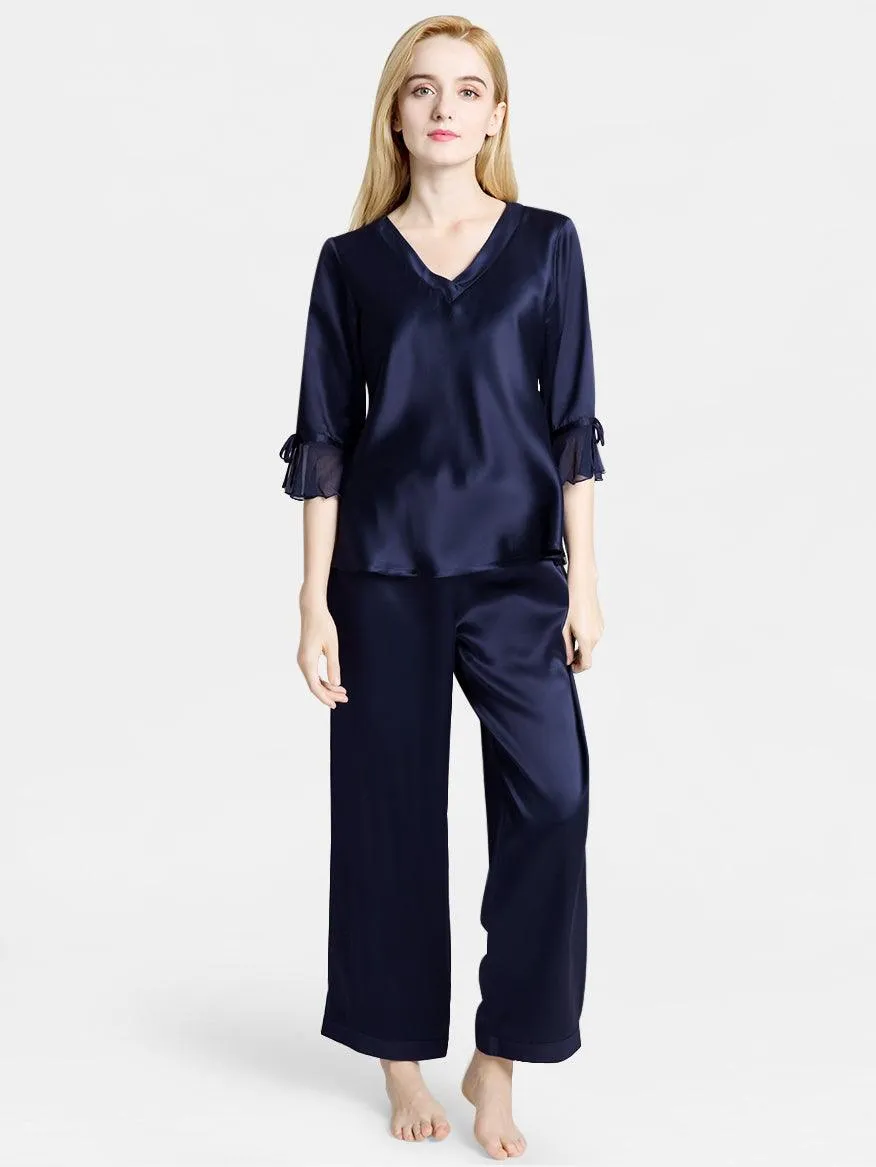 Pure 22 Momme 100% Mulberry Silk Luxury Long Silk Pajamas for Women
