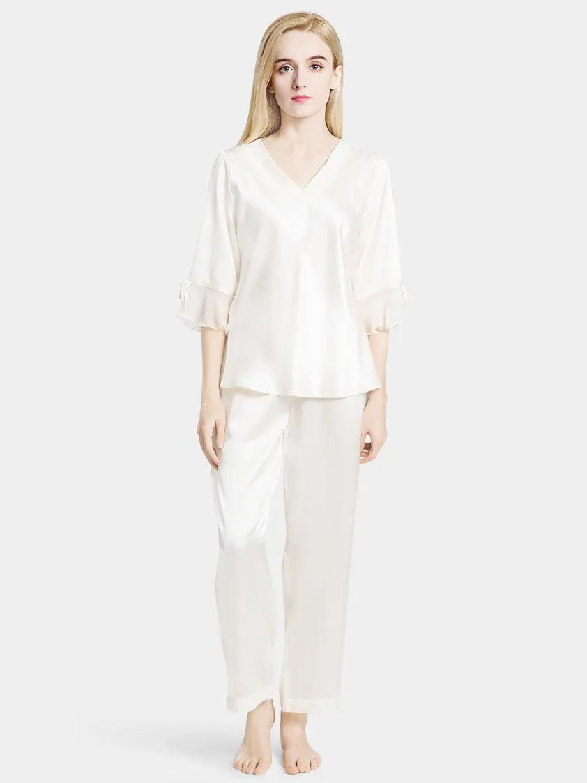 Pure 22 Momme 100% Mulberry Silk Luxury Long Silk Pajamas for Women