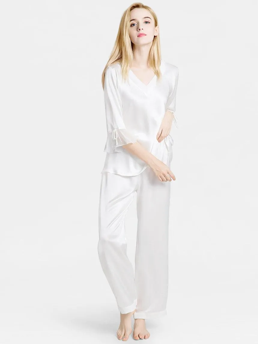 Pure 22 Momme 100% Mulberry Silk Luxury Long Silk Pajamas for Women