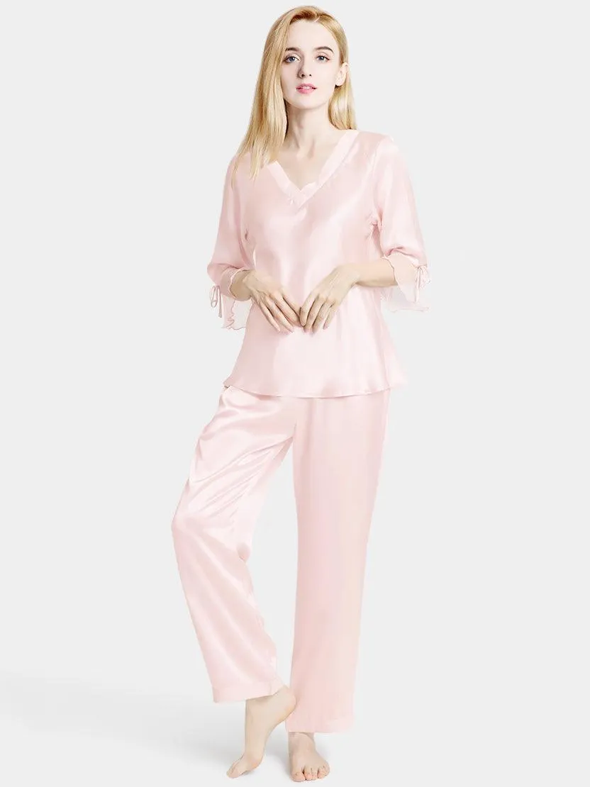 Pure 22 Momme 100% Mulberry Silk Luxury Long Silk Pajamas for Women