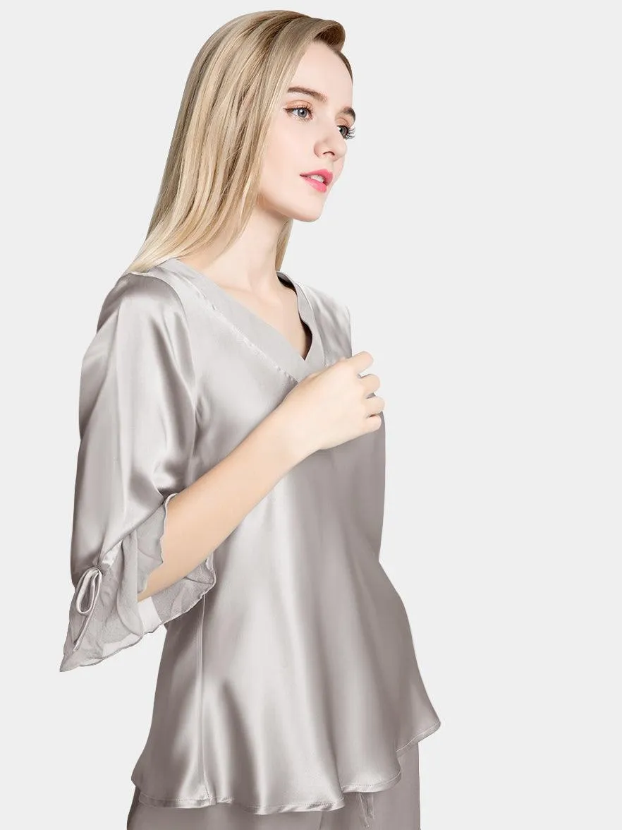 Pure 22 Momme 100% Mulberry Silk Luxury Long Silk Pajamas for Women