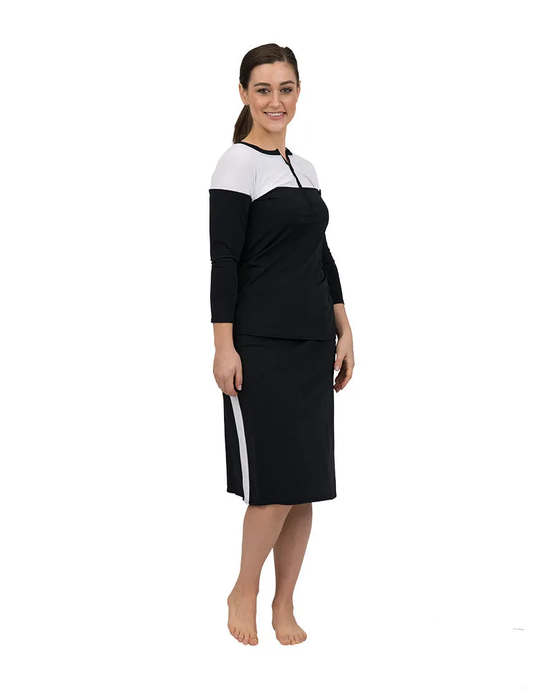 S19-PT-BW Black/White 2 Tone Half Zip Swim Top