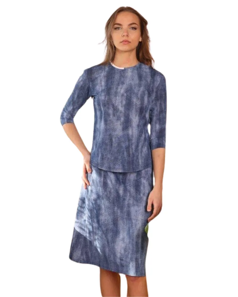 SEA-3 Light Denim A Line Swim Skirt 27" Length