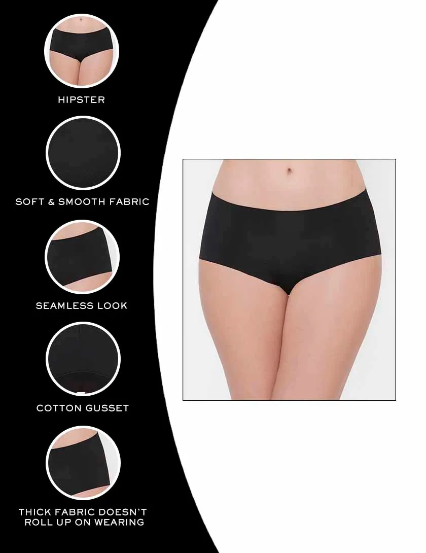 Seamless Mid Waist Full Coverage Everyday Wear Hipster Panty - Black