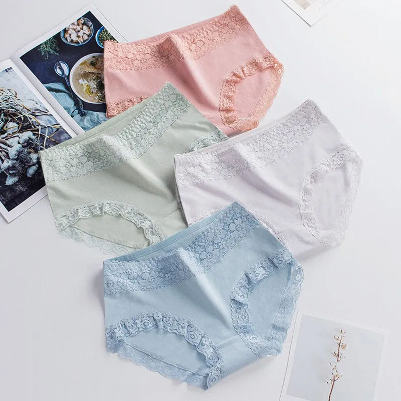 Set of 12 Women's Comfortable Soft Cotton Lace Briefs