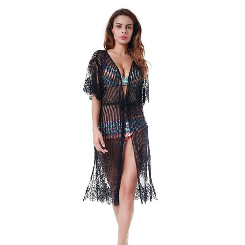 Sexy New Lace Half Sleeve Swimwear Beach Cardigan Bikini Cover Up