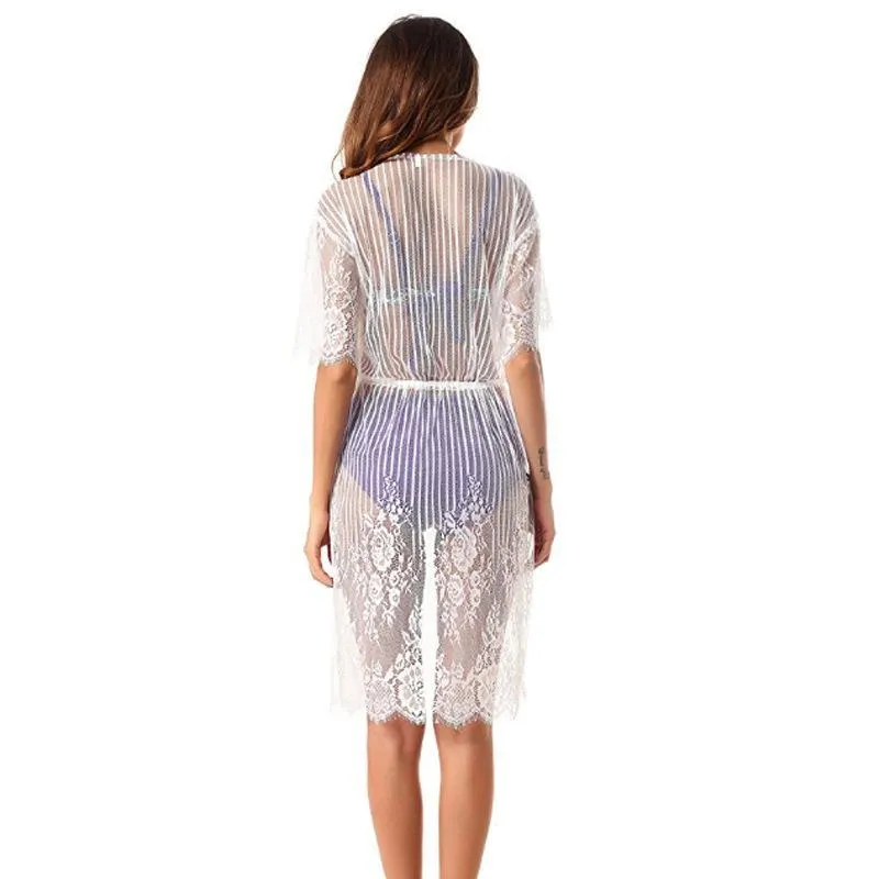 Sexy New Lace Half Sleeve Swimwear Beach Cardigan Bikini Cover Up