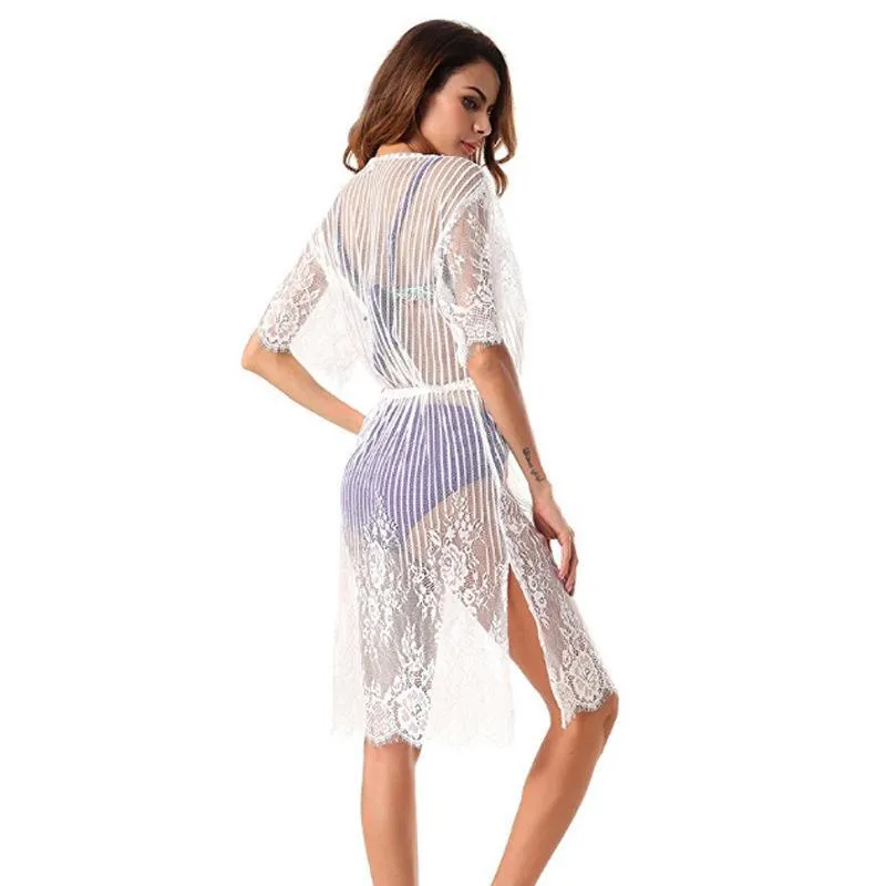 Sexy New Lace Half Sleeve Swimwear Beach Cardigan Bikini Cover Up