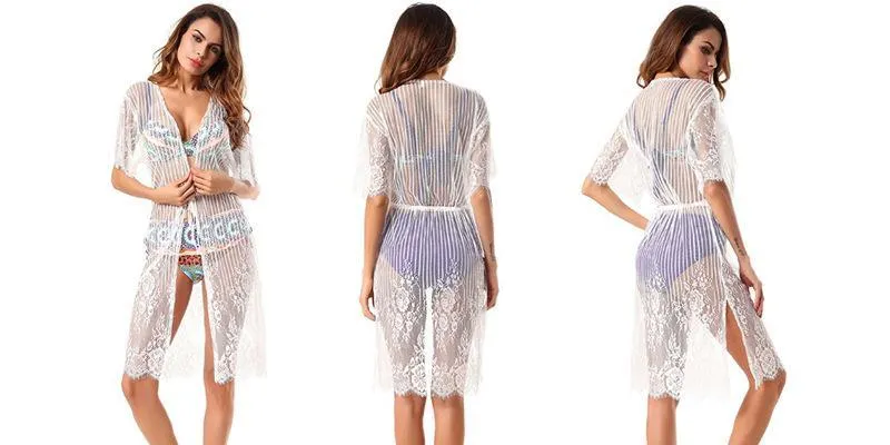 Sexy New Lace Half Sleeve Swimwear Beach Cardigan Bikini Cover Up