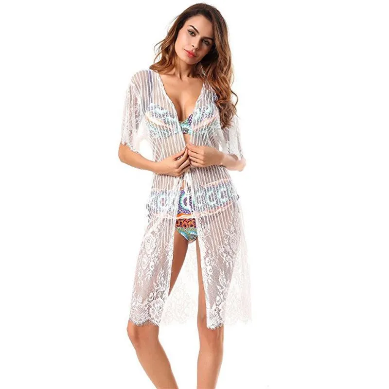 Sexy New Lace Half Sleeve Swimwear Beach Cardigan Bikini Cover Up