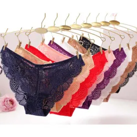 Sexy Panties Seamless Lace Hollow Out Flounces Bow Low Waist Printing Underwear