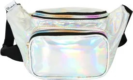 Shiny Neon Fanny Bag for Women Rave Festival Hologram Bum Travel Waist Pack (Silver)