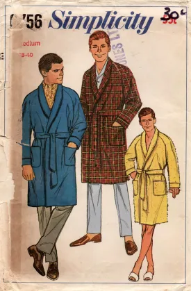 Simplicity 6756 Mens Shawl Collar Dressing Gown / Robe 1960s Vintage Sewing Pattern Size MEDIUM Chest 38 - 40 inches UNCUT Factory Folded