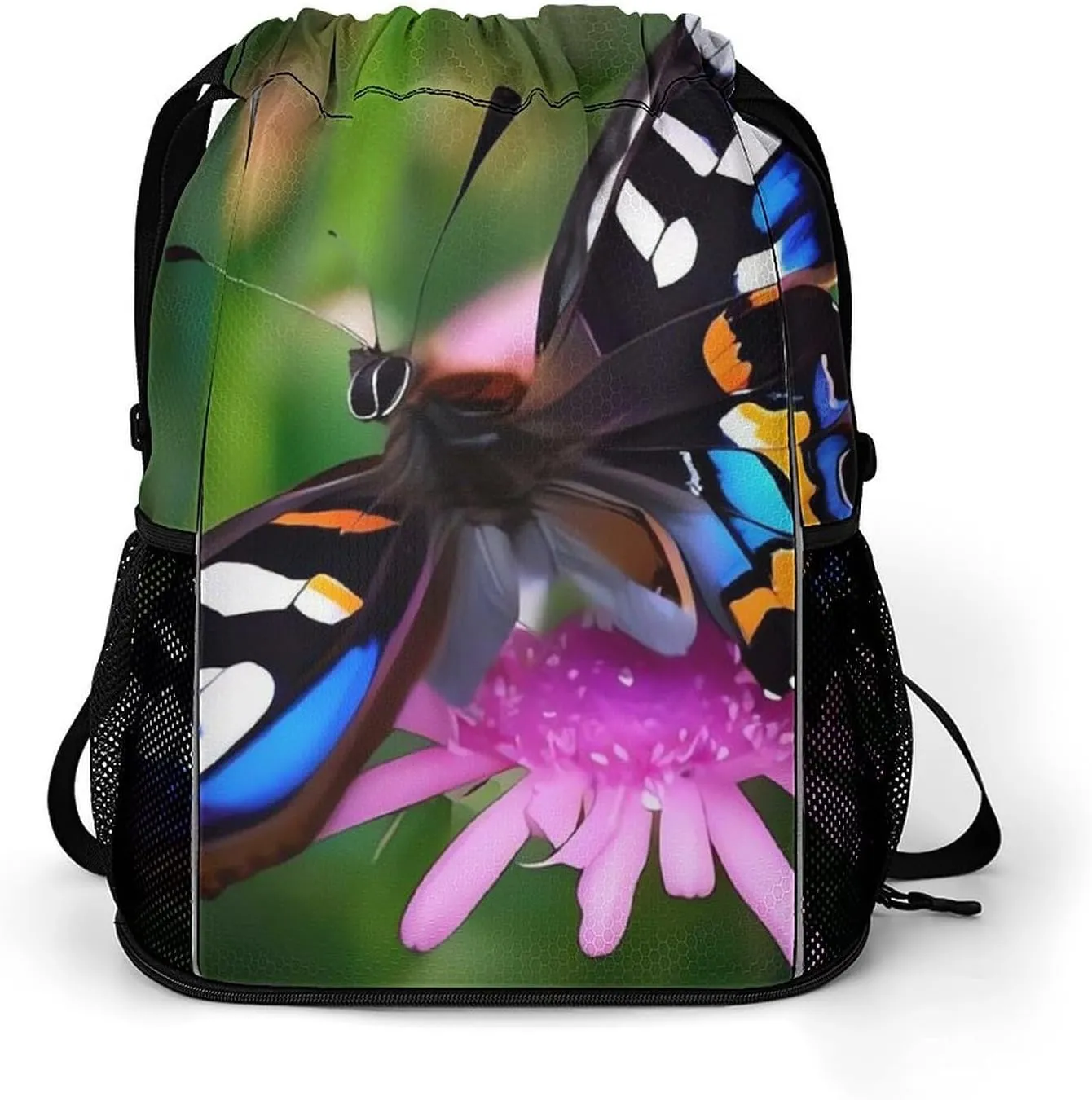 Sport Drawstring Backpack Large Capacity Dry And Wet Separation Colorful Butterfly Stuff Sack