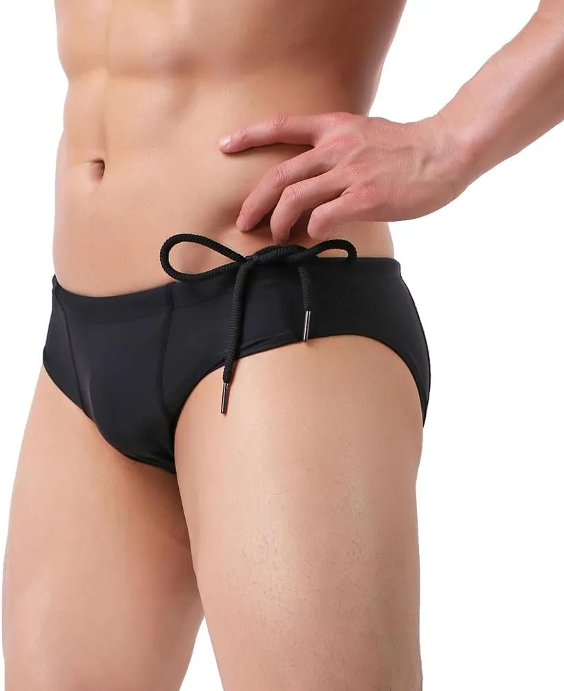 Summer Code Mens Swim Briefs Bikini Sport Swimwear Bathing Suit Solid Sexy Swimsuit with Drawstring