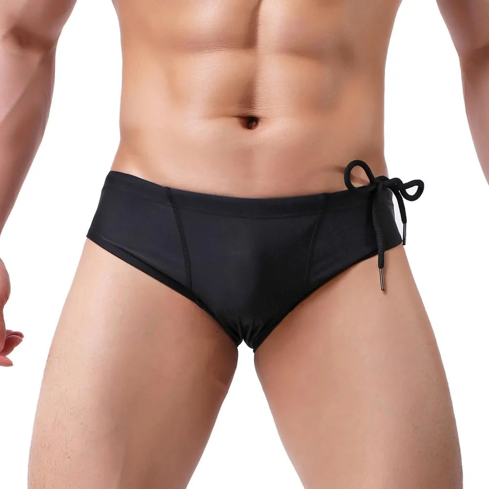 Summer Code Mens Swim Briefs Bikini Sport Swimwear Bathing Suit Solid Sexy Swimsuit with Drawstring