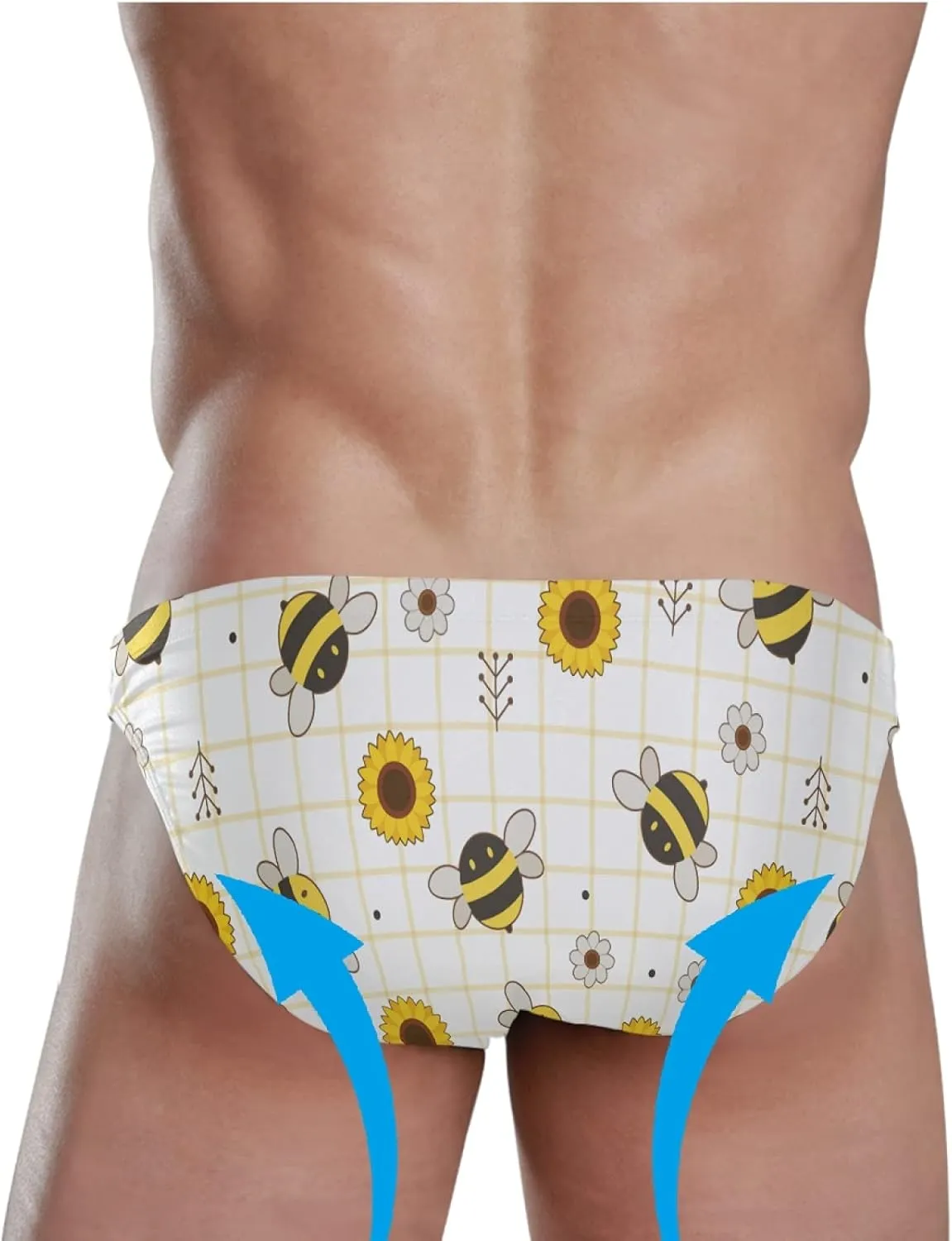 Swim Brief Men Bikini Bee Sunflower Grid Beach Athletic Swimwear Men