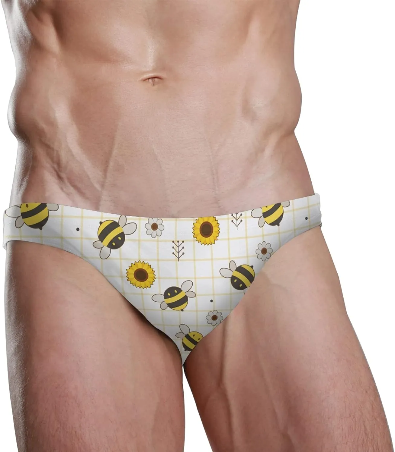 Swim Brief Men Bikini Bee Sunflower Grid Beach Athletic Swimwear Men