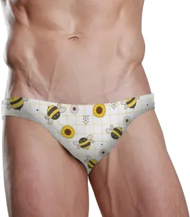 Swim Brief Men Bikini Bee Sunflower Grid Beach Athletic Swimwear Men