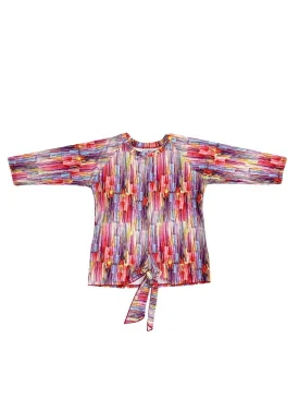 Teen Brush Stroke Front Tie Swim Top