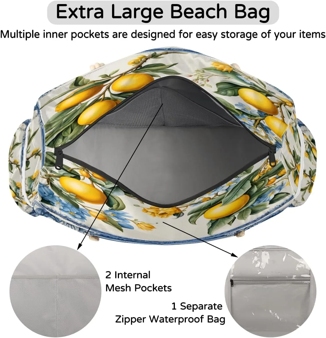 Tote Beach Bag for Women Large Zipper Beach Bags Waterproof Sandproof Cute Owls Gym Swim Pool Travel Bag