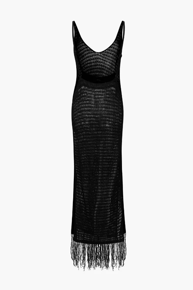 V-neck Tassel Hem Crochet Knit Cover Up Dress