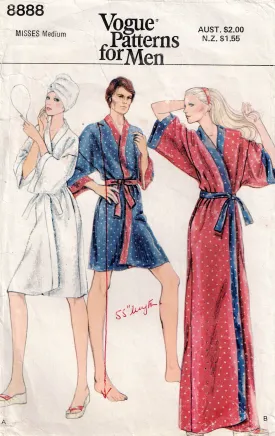 Vogue 8888 Womens Contrast Edged Kimono Robe 1970s Vintage Sewing Pattern Size 12 - 14