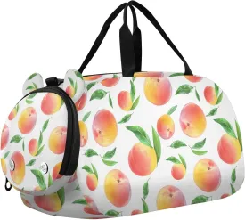 White Peach Leaves Kids Travel Duffel Bag for Boys Girls Overnight Weekend Tote Bag with Shoes Compartment for Gym Sports Dance