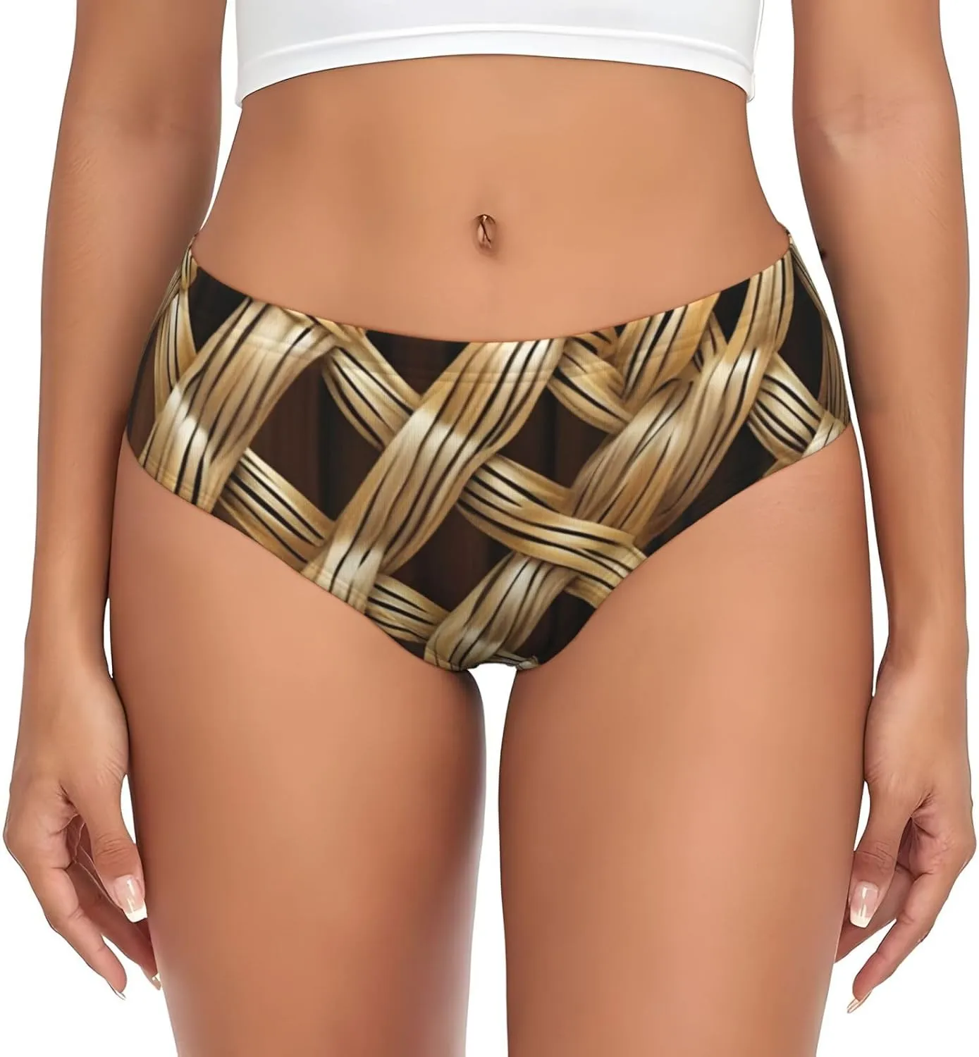 Wicker Woven Grid Print Women Underwear Skin Friendly Panties Briefs Soft Moisture-Wicking Daily Activity