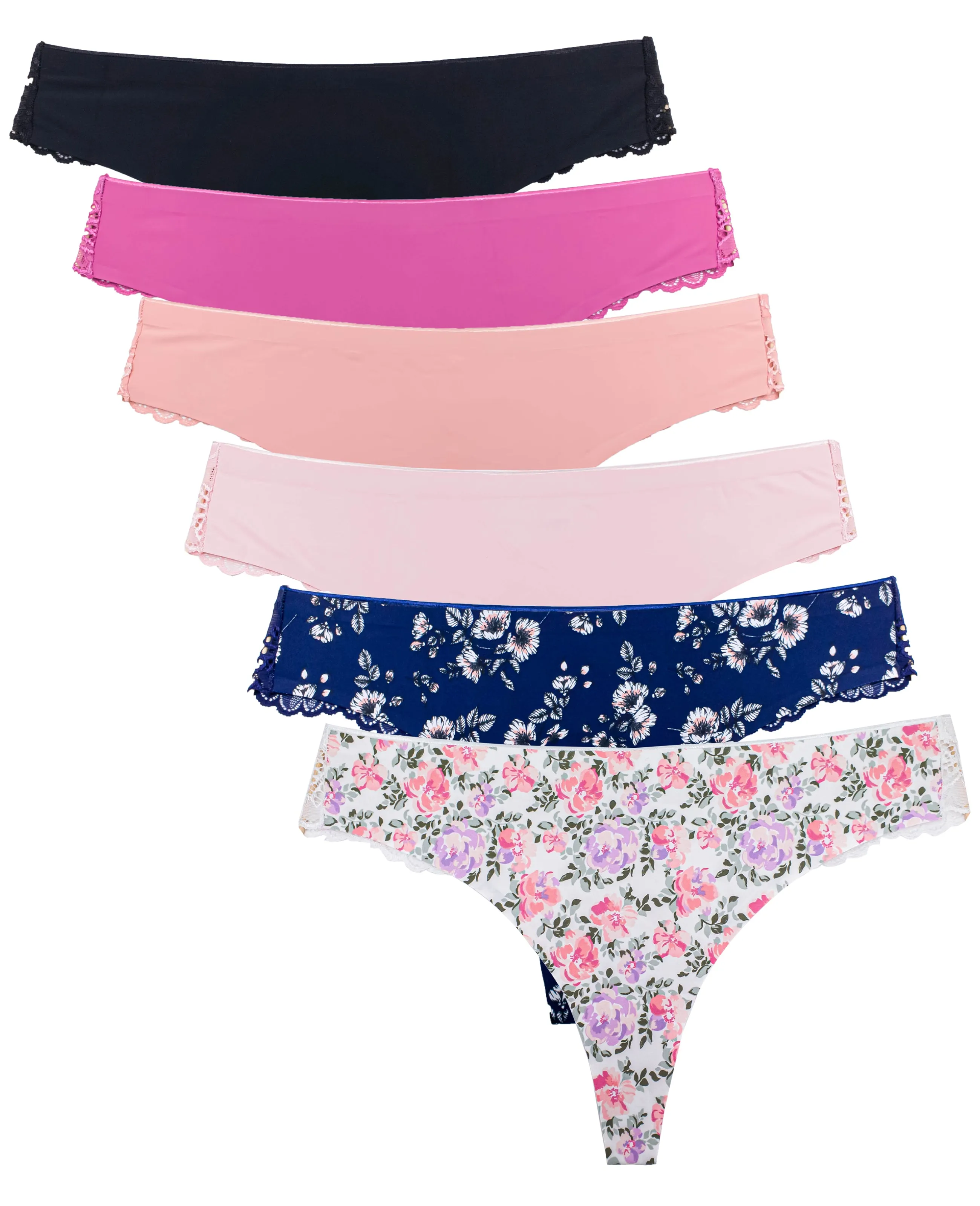 Women Sexy Lace Back Floral No-Show Seamless Thongs Small to Plus Sizes
