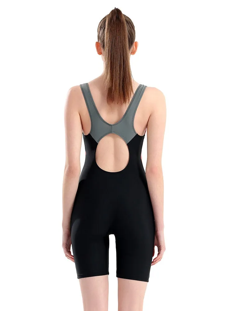 Women's patchwork color sleeveless one-piece sports swimsuit