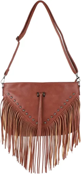 Women's PU Leather Hobo Fringe Crossbody Tassel Purse Fashion Rivets Messenger Shoulder Bag Vintage Small Handbag
